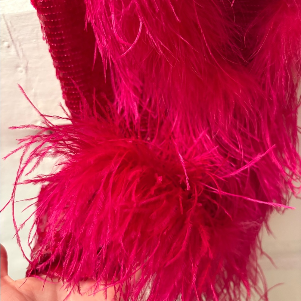 BNWT Lapointe sequin feather one shoulder midi dress size 0 in ultra pink - Picture 12 of 15